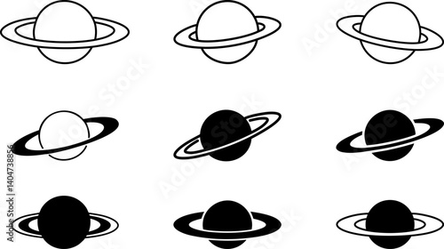 saturn planet icon set silhouette