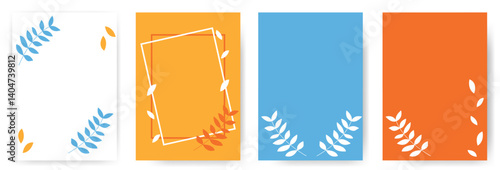 Fame poster set decorated with leaves and branches. Vector backgrounds with floral design.