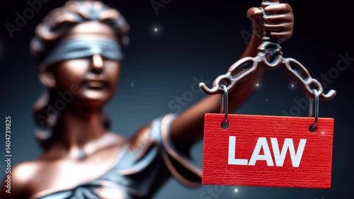 Close up of blindfolded Lady Justice holding law sign symbolizing fairness and impartiality in justice system