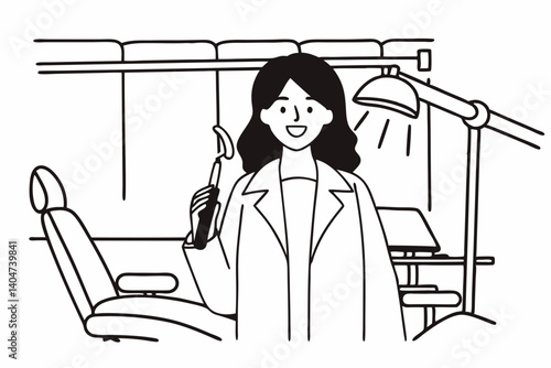 Young female dentist in white coat at workplace