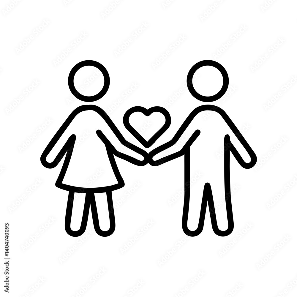 Couple Holding Hands with Heart Icon Couple Holding Hands with Heart Icon