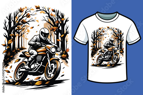 Motorcycle Racing through with Autumn Leaves T-shirt