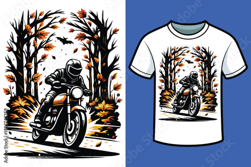 Motorcycle Racing through with Autumn Leaves T-shirt