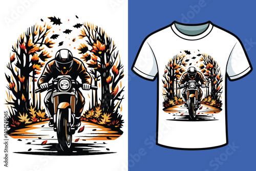 Motorcycle Racing through with Autumn Leaves T-shirt