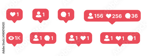 Social media bubble icon. Like, follower and comment set button. Flat vector illustration for web app design.