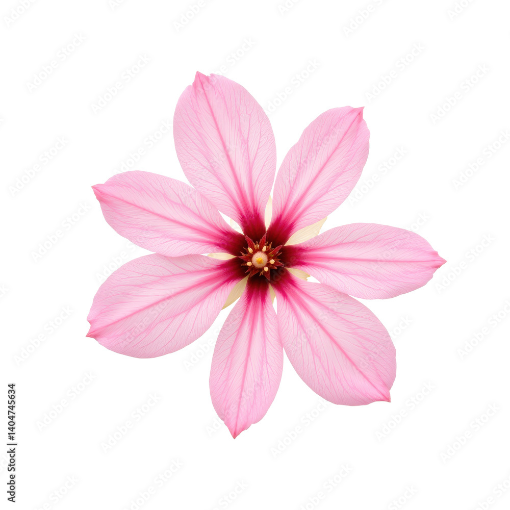 A delicate pink flower with a vibrant red center, isolated on a transparent background. A delicate pink flower with a vibrant red center, isolated on a transparent background.