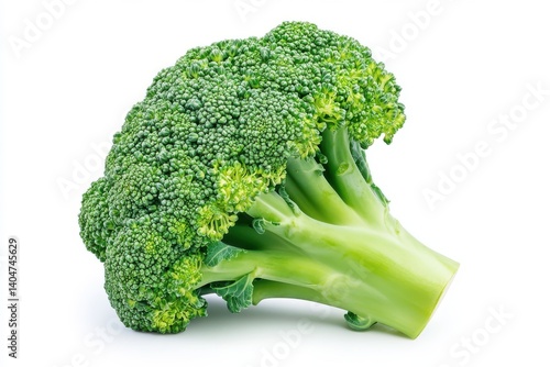Fresh broccoli floret close up on white background 