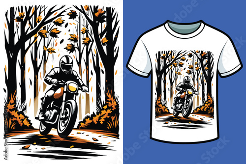 Motorcycle Racing through with Autumn Leaves T-shirt