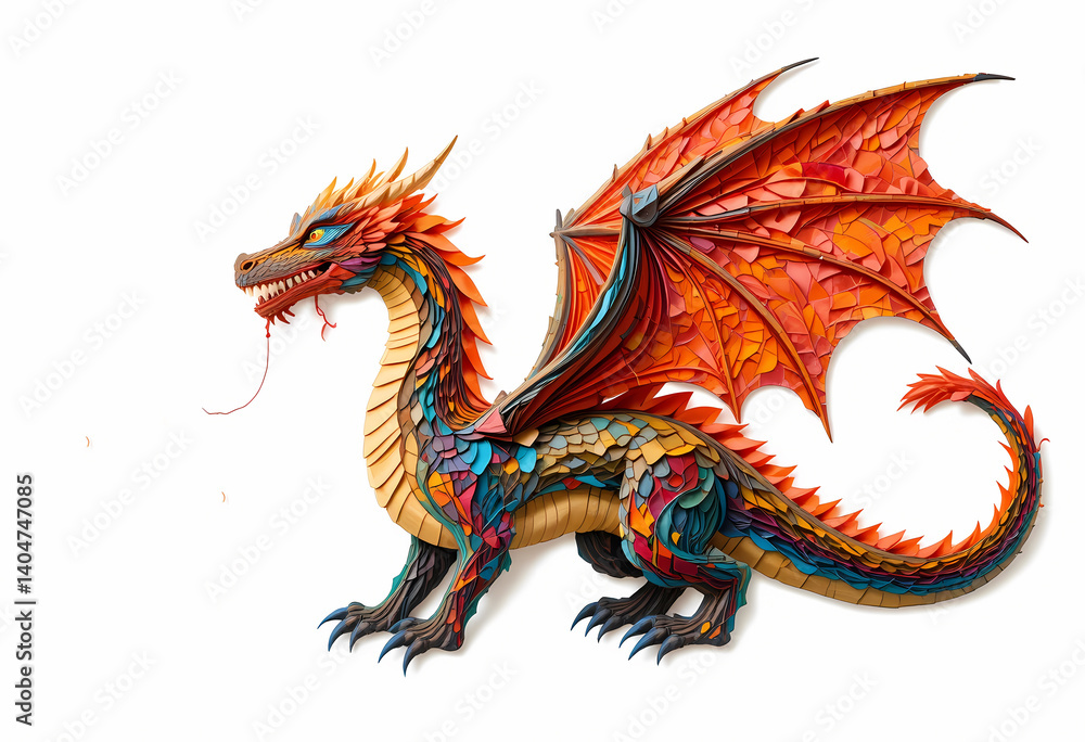 Fantasy Dragon Made from Layered Colored Paper Fantasy Dragon Made from Layered Colored Paper