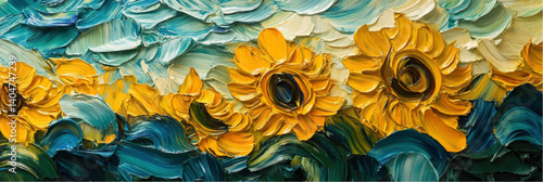 vector illustration of sunflower in style of oil painting on canvas