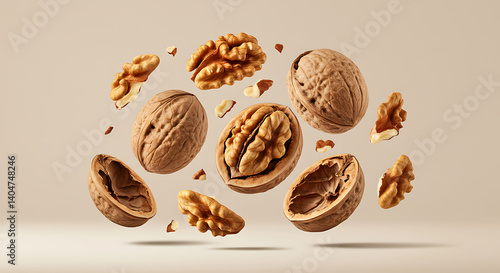 Isolated Walnuts Floating – Detailed Shell Texture