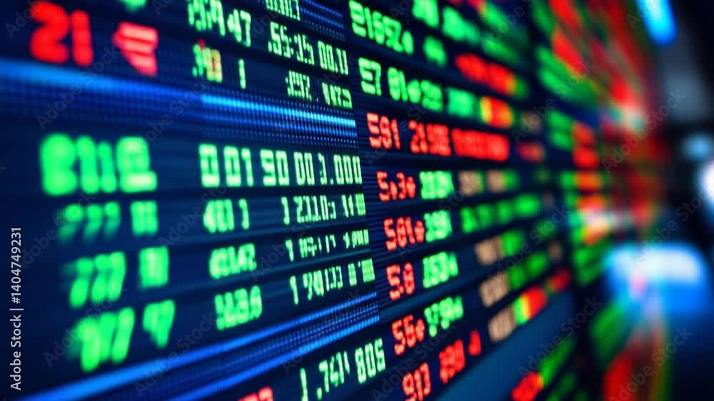 Abstract stock market data display with dynamic digital numbers flickering on screen Abstract stock market data display with dynamic digital numbers flickering on screen