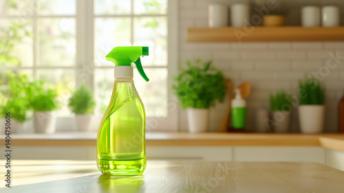 Obraz na płótnie Green spray mock-up bottle on wooden table. Natural Home Cleaning Products. Eco-friendly cleaning and zero waste concept w salonie