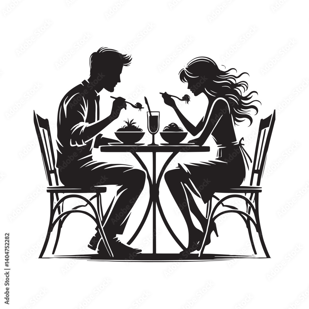 Couple Eating Silhouette - Minimalist Couple Eating Together - Couple eating Illustration - Couple Eating art - Couple Eating Design. Couple Eating Silhouette - Minimalist Couple Eating Together - Couple eating Illustration - Couple Eating art - Couple Eating Design.