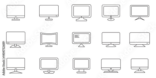 Computer monitor screen flat icon set  for apps and websites . 