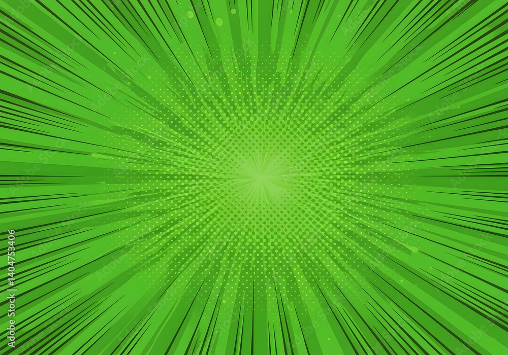 Obraz premium Vibrant Green Comic Book Speed Lines Burst Background
