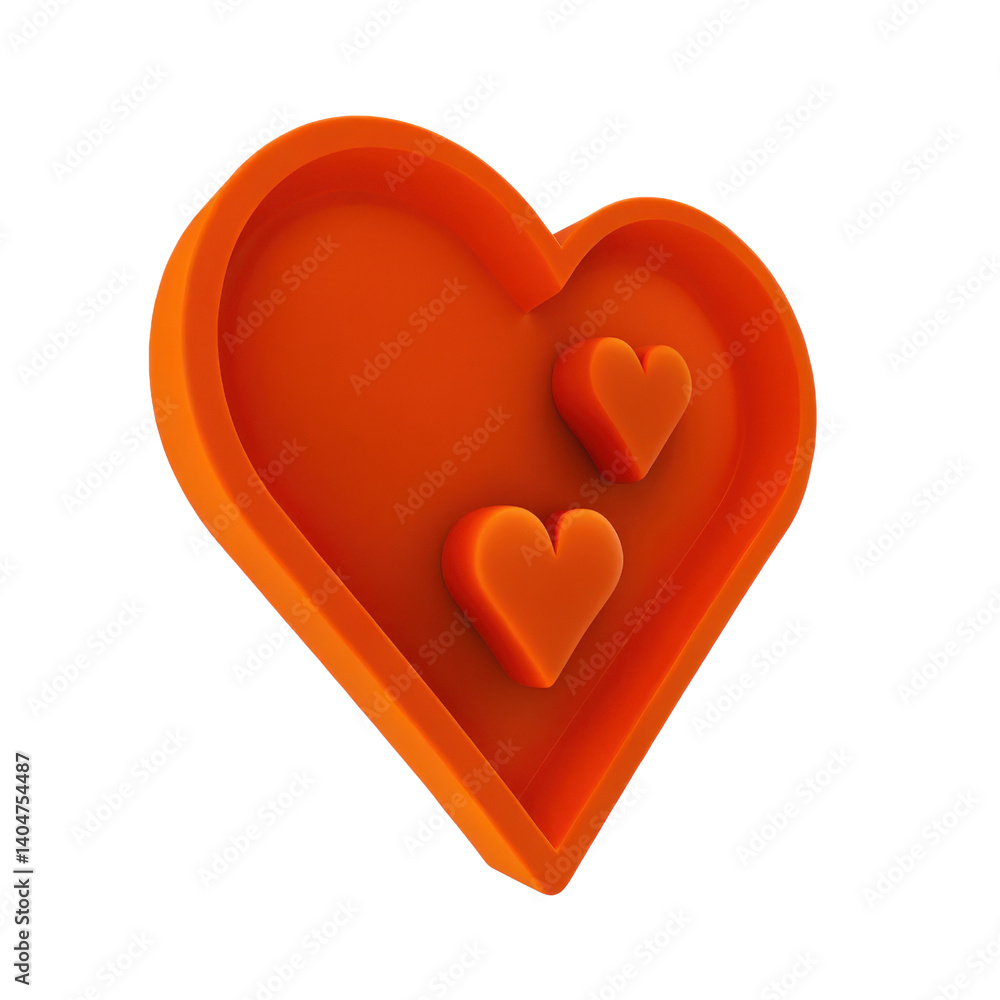 Fototapeta premium A vibrant orange heart shape with two smaller hearts nested inside, showcasing a playful and loving design.