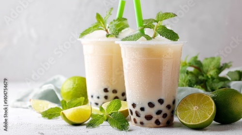 Refreshing Creamy Boba Tea with Lime and Mint: A Summer Delight