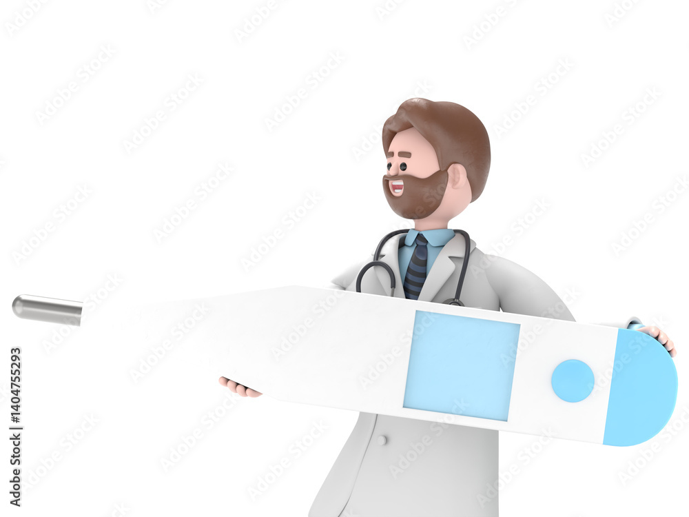 3D illustration of Male Doctor Iverson holds big thermometer, Transparent Background Mockup.Supports PNG files with transparent backgrounds. 3D illustration of Male Doctor Iverson holds big thermometer, Transparent Background Mockup.Supports PNG files with transparent backgrounds.