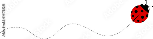 Cute ladybug icon. ladybug characters collection. Cute Ladybird with dotted path. Ladybugs flying on dotted route. Insects group. Vector illustration isolated on white.