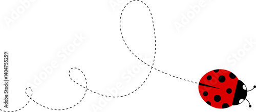 Cute ladybug icon. ladybug characters collection. Cute Ladybird with dotted path. Ladybugs flying on dotted route. Insects group. Vector illustration isolated on white.