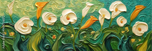 vector illustration of calla lily in style of oil painting on canvas
