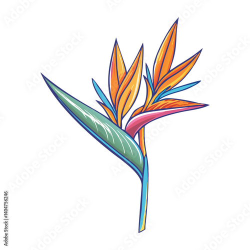 Vibrant Bird of Paradise Flower Illustration Tropical Botanical Art