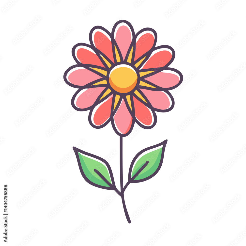 A Pretty Pink Flower with Green Leaves Illustration A Delightful Floral Design Element A Pretty Pink Flower with Green Leaves Illustration A Delightful Floral Design Element