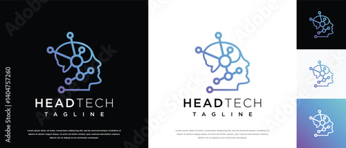 human head smart brain technology logo design template. human head, mind and technology logo icon