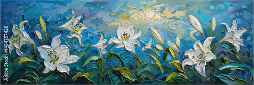 vector illustration of madona lily in style of oil painting on canvas