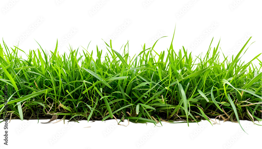 Fototapeta premium Close up view of vibrant green grass blades against a stark black background in a horizontal shot