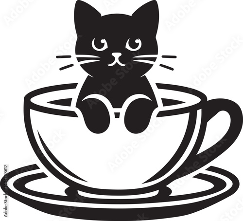Cat Inside Teacup Outline bundle in clean silhouette vector illustration for cute animal lovers