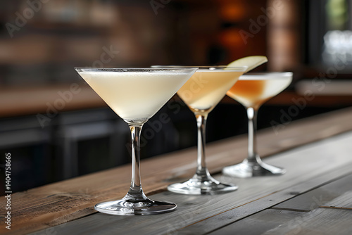 Wallpaper Mural cocktail menu design, sophisticated bar menu showcasing curated martinis, including the timeless vesper and vibrant appletini, against a rustic wood backdrop designed with clean fonts and artisanal Torontodigital.ca