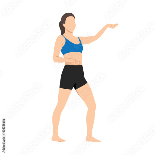 Woman doing Tai Chi Cupping Hand Pose. Flat vector illustration isolated on white background