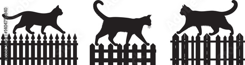 Cat Walking Across Fence Set in active silhouette vector illustration for outdoor movement bundle