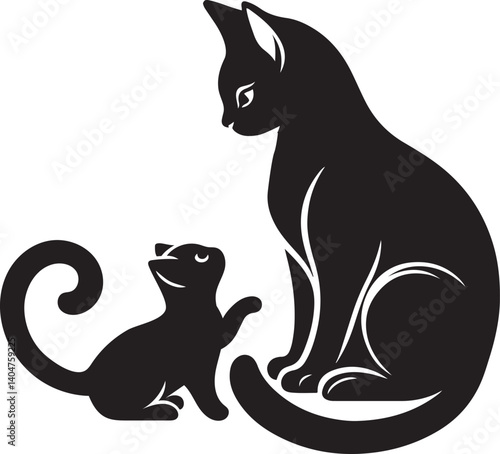 Mother Cat Sitting With Kitten in loving silhouette vector illustration bundle for peaceful pet moments