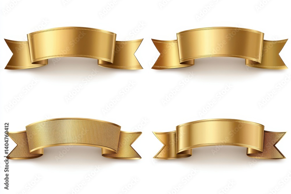 Four golden ribbons banners isolated on white background, elegant design. Use these ribbons for awards, celebration, sale, titles or other decoration. Four golden ribbons banners isolated on white background, elegant design. Use these ribbons for awards, celebration, sale, titles or other decoration.