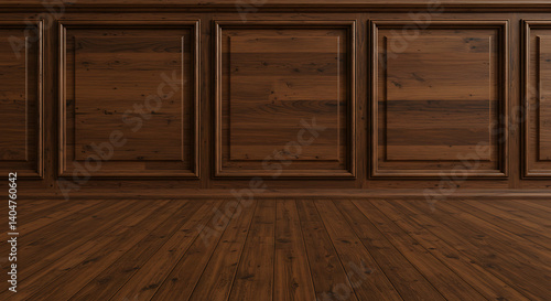 Wallpaper Mural Rich Wood Paneling: 3D Rendered Interior AI Generated Torontodigital.ca