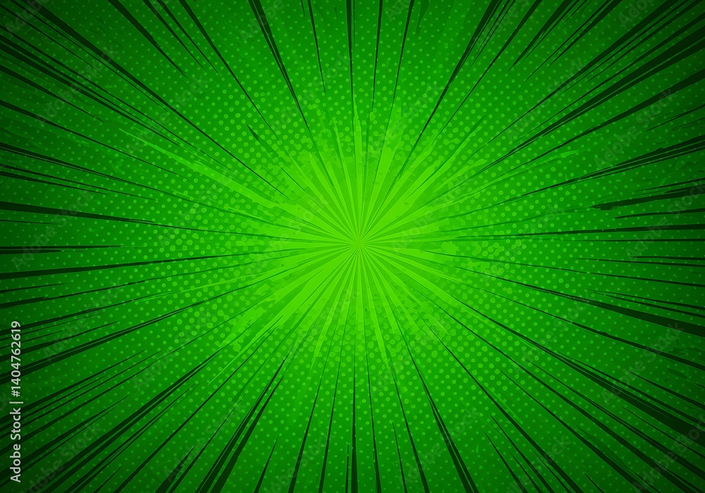Fototapeta premium Green Comic Book Burst Background: Dynamic Radial Design
