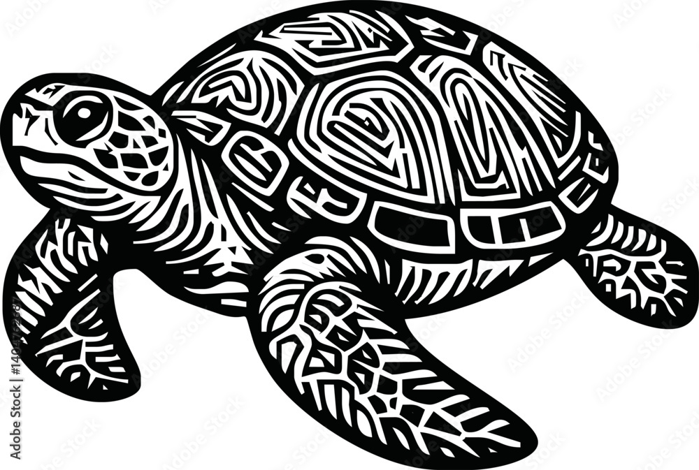 Fototapeta premium Line Art Illustration of sea Turtle. Vector Graphic.