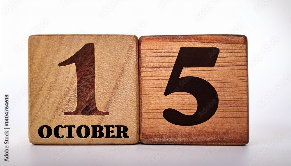 Minimalist photo of wooden blocks with date 15 October. Day and month, calendar on white background Minimalist photo of wooden blocks with date 15 October. Day and month, calendar on white background