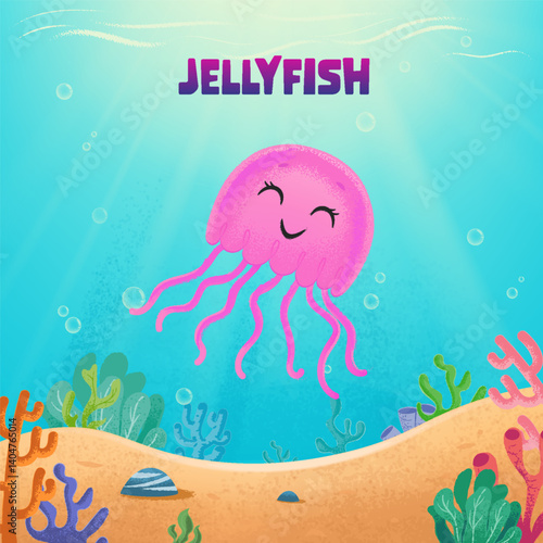 vector illustration jellyfish character childhood under the sea