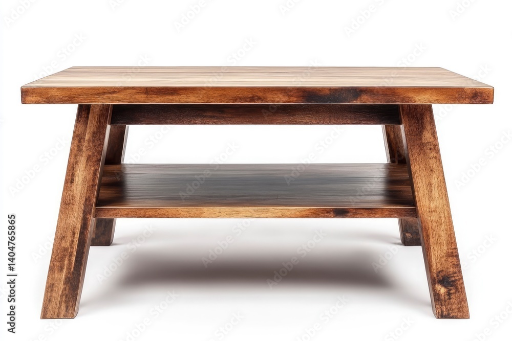 Rustic Wooden Coffee Table with Shelf on White Background Rustic Wooden Coffee Table with Shelf on White Background