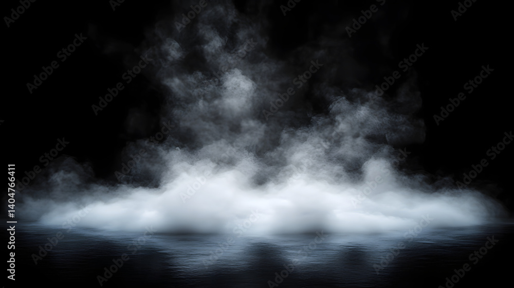 Fototapeta premium Smoke black ground fog cloud floor mist background steam dust dark white horror overlay. Ground smoke haze night black water atmosphere 3d magic spooky smog texture isolated transparent effect circle