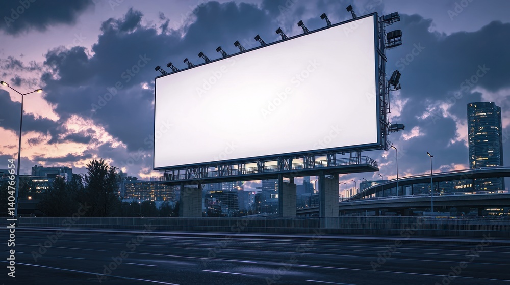 Blank Billboard at Twilight in Cityscape Blank Billboard at Twilight in Cityscape