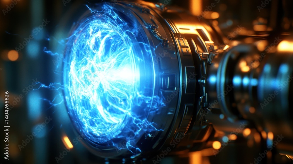 High-tech energy core system. Intricate, glowing blue energy source within a metallic device. Advanced technology design High-tech energy core system. Intricate, glowing blue energy source within a metallic device. Advanced technology design