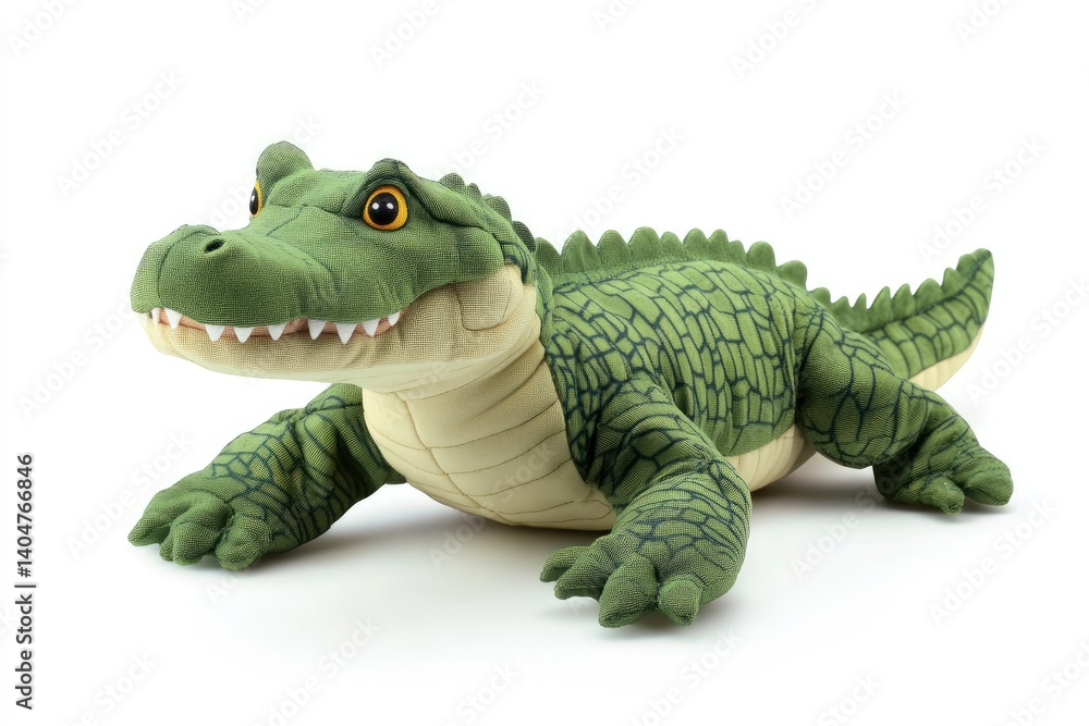 Fototapeta premium Stuffed Alligator Toy Lying Down Green Fabric Alligator Animal
