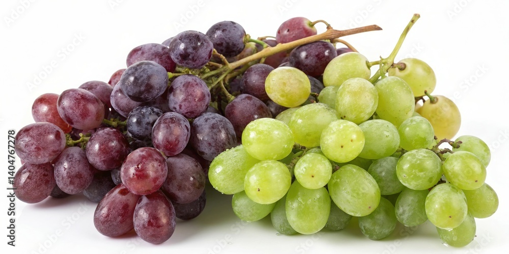 Obraz premium Variety of fresh grapes arranged on a white background showcasing different colors and textures