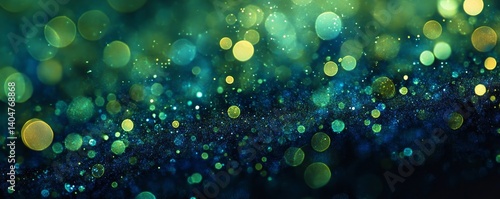 Glowing green black blue grainy background dark noise texture banner poster backdrop design copy space, Generative AI