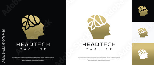 human head smart brain technology logo design template. human head, mind and technology logo icon